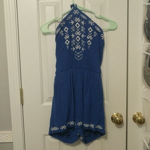 Blue and White Romper with Pockets
